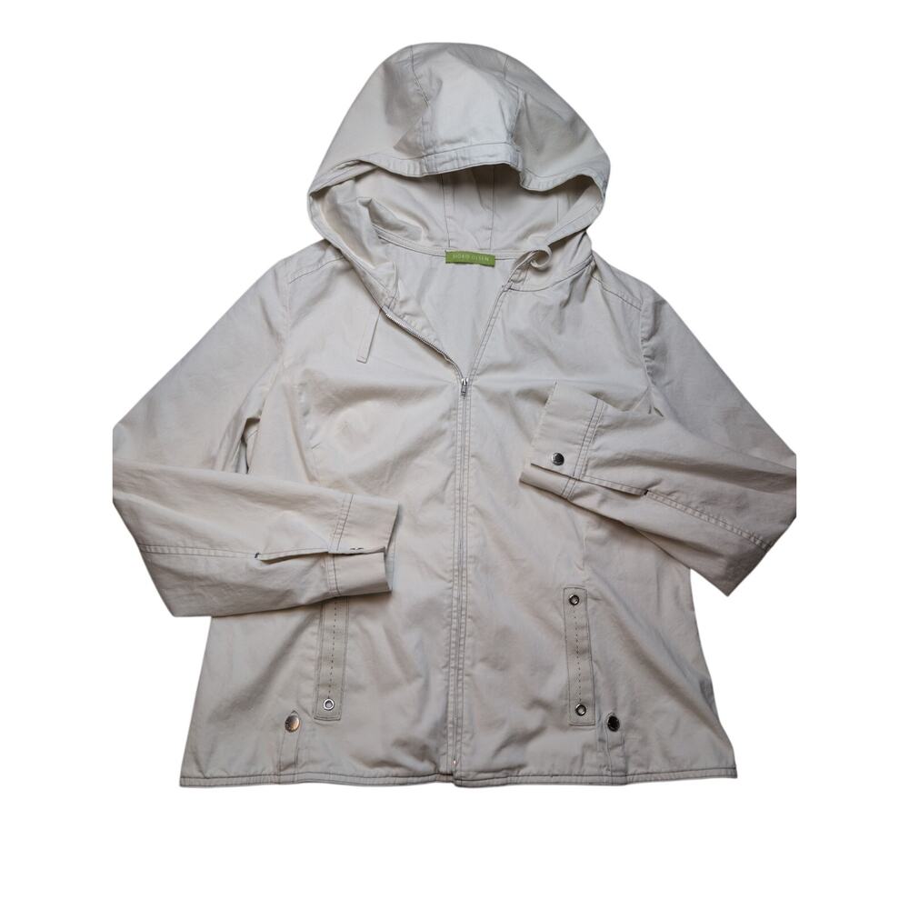 Sigrid Olsen Hooded Utility Jacket Beige Lightweight Anorak Zip Women S*